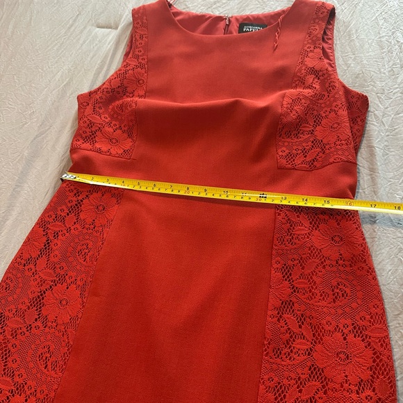 Adrianna Papell Women's Size 14 Red/Orange Lace Paneled Sheath Dress Sleeveless - Picture 7 of 9